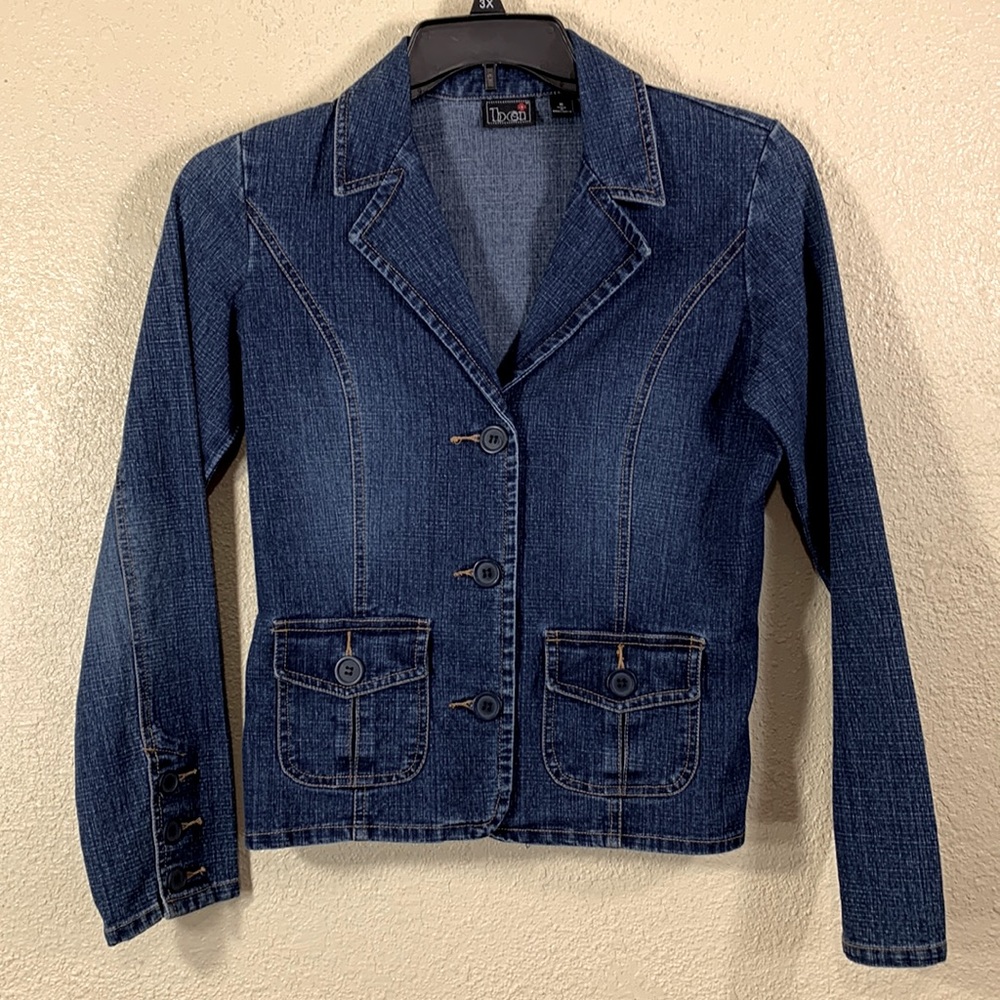 bei Denim Jean Jacket Blue M with Pockets Long Sleeve Stretch